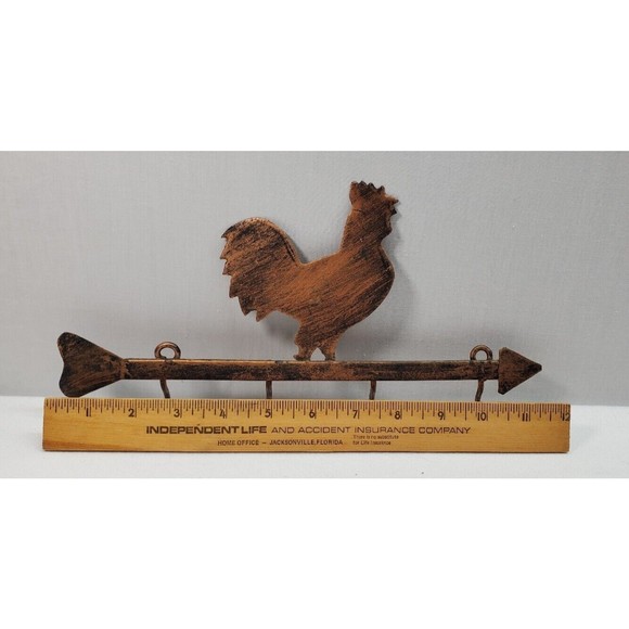 Rooster Metal Arrow Key Hanger 4 Hooks Wall Decor Brass Color Farmhouse Rustic - Picture 2 of 11